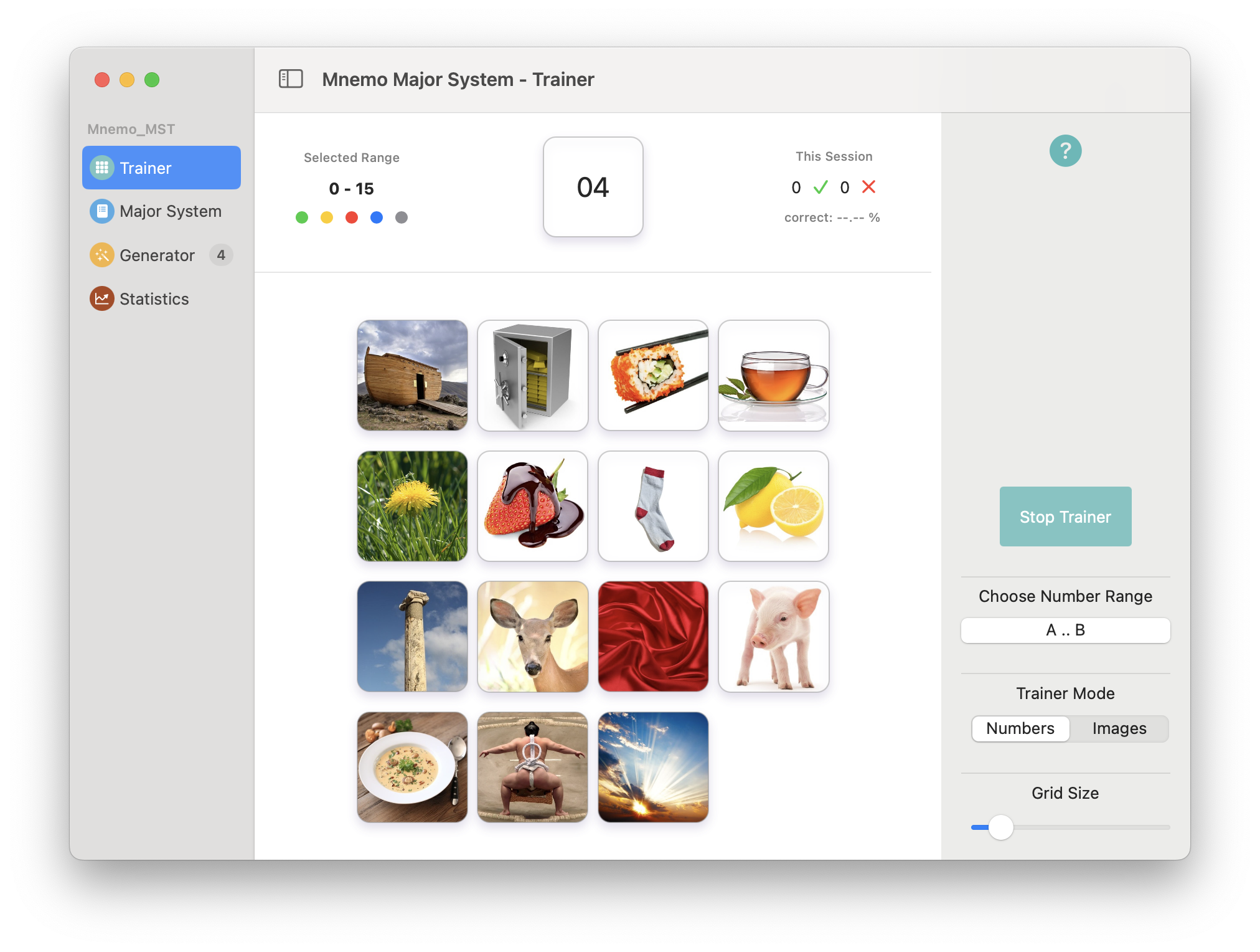 Mnemo Major System für MAC Trainer Heller Modus