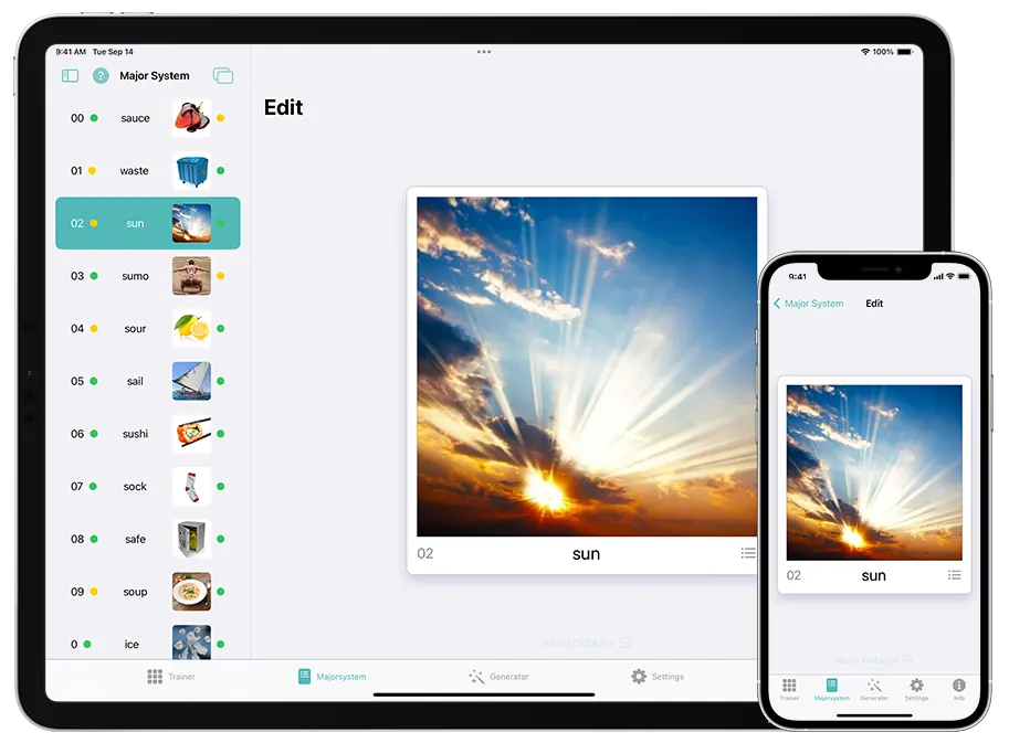Mnemo Major System Trainer Universal App