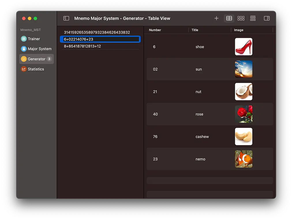 Mnemo Major System for MAC Generator